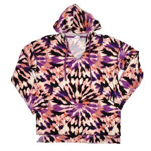NEW 2XL LuLaRoe Eliza Tie Dye Swirl Pink Purple Black Hoodie Pullover V Neck